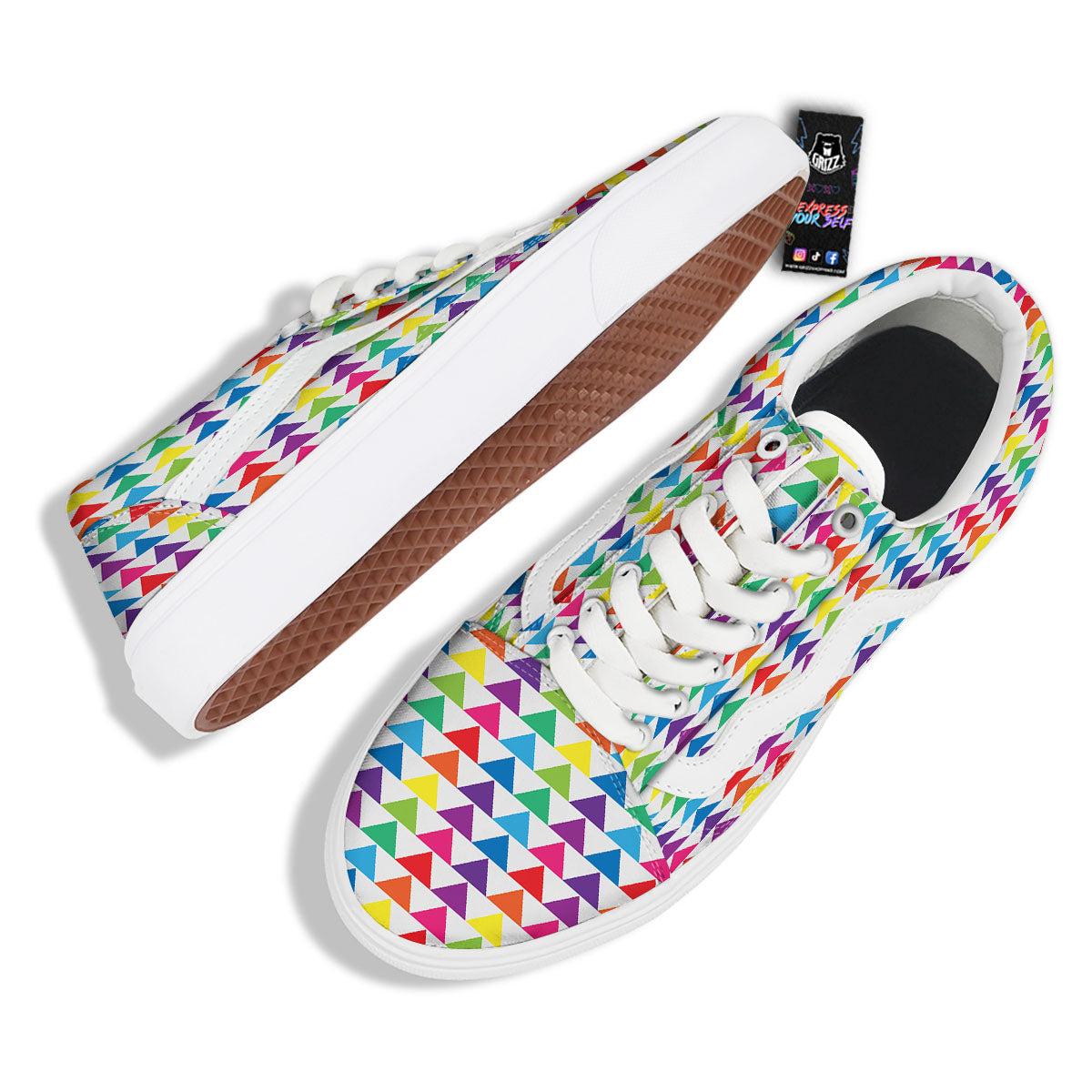 Triangles Rainbow Print Pattern Skate Shoes-grizzshop