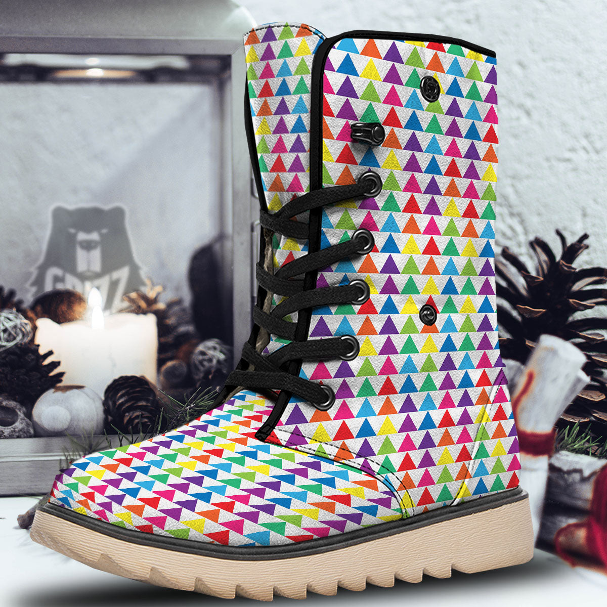 Triangles Rainbow Print Pattern Snow Boots-grizzshop