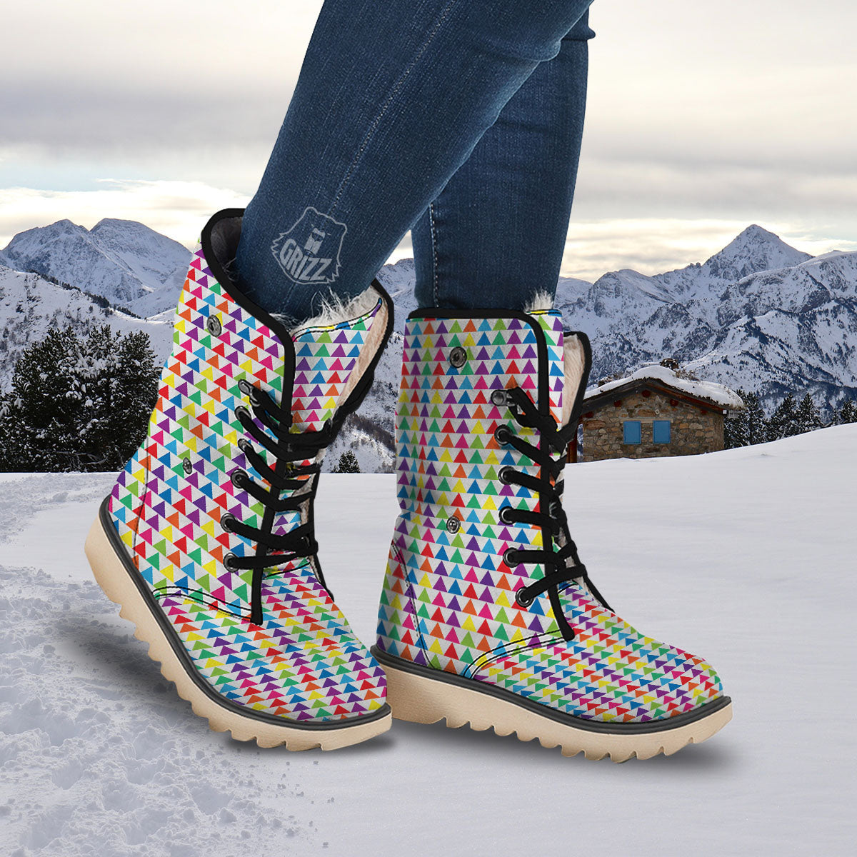 Triangles Rainbow Print Pattern Snow Boots-grizzshop