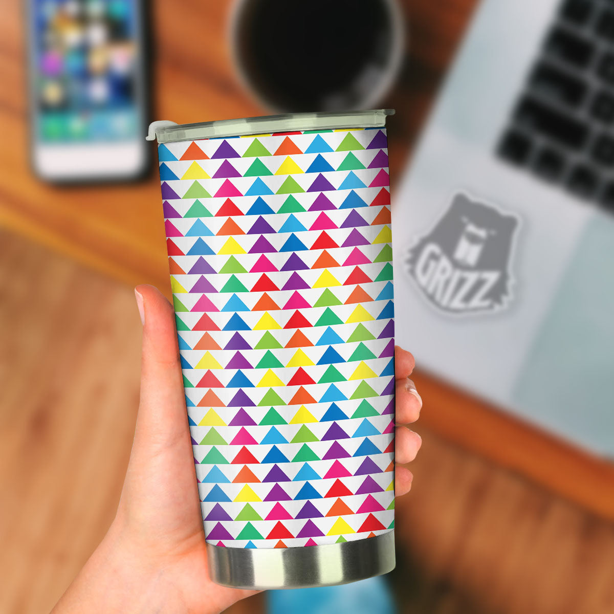 Triangles Rainbow Print Pattern Tumbler-grizzshop
