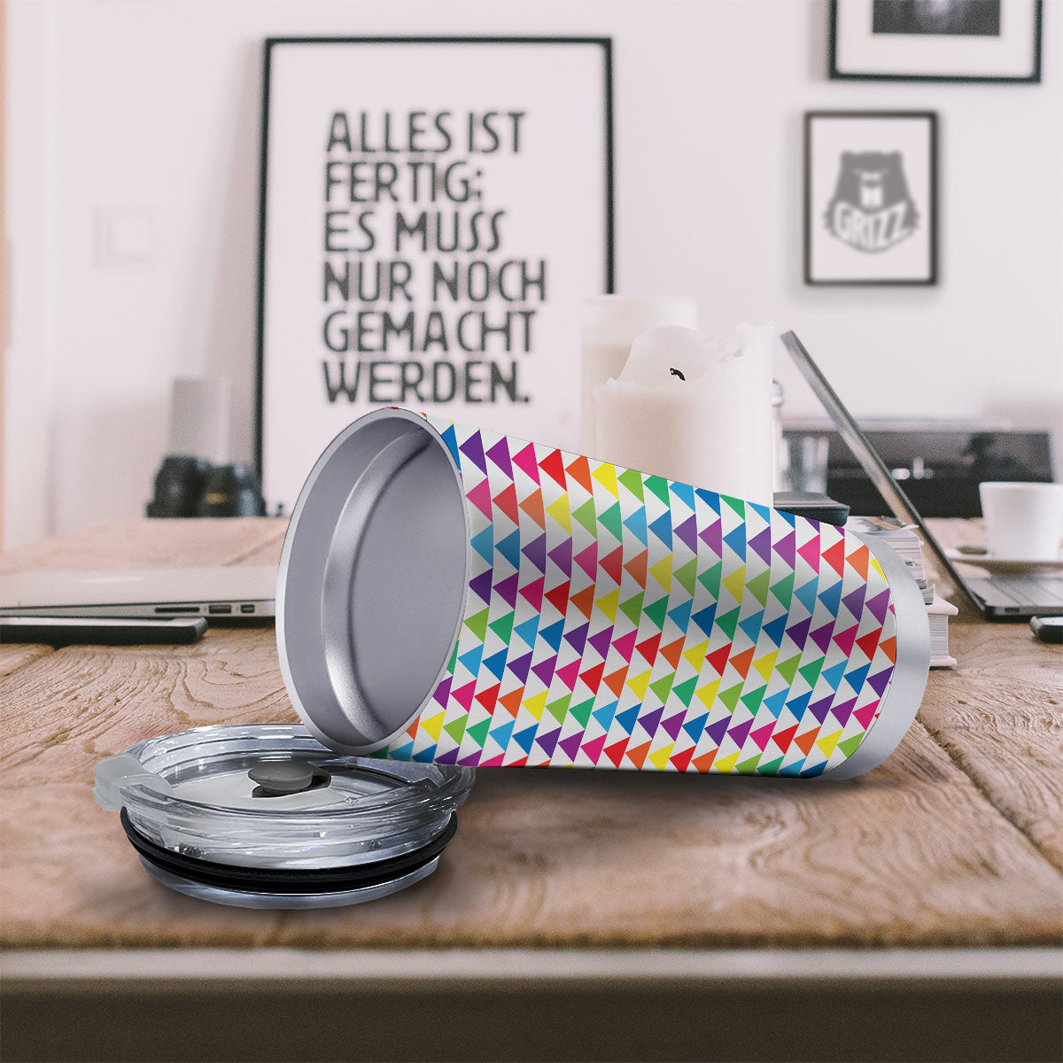 Triangles Rainbow Print Pattern Tumbler-grizzshop