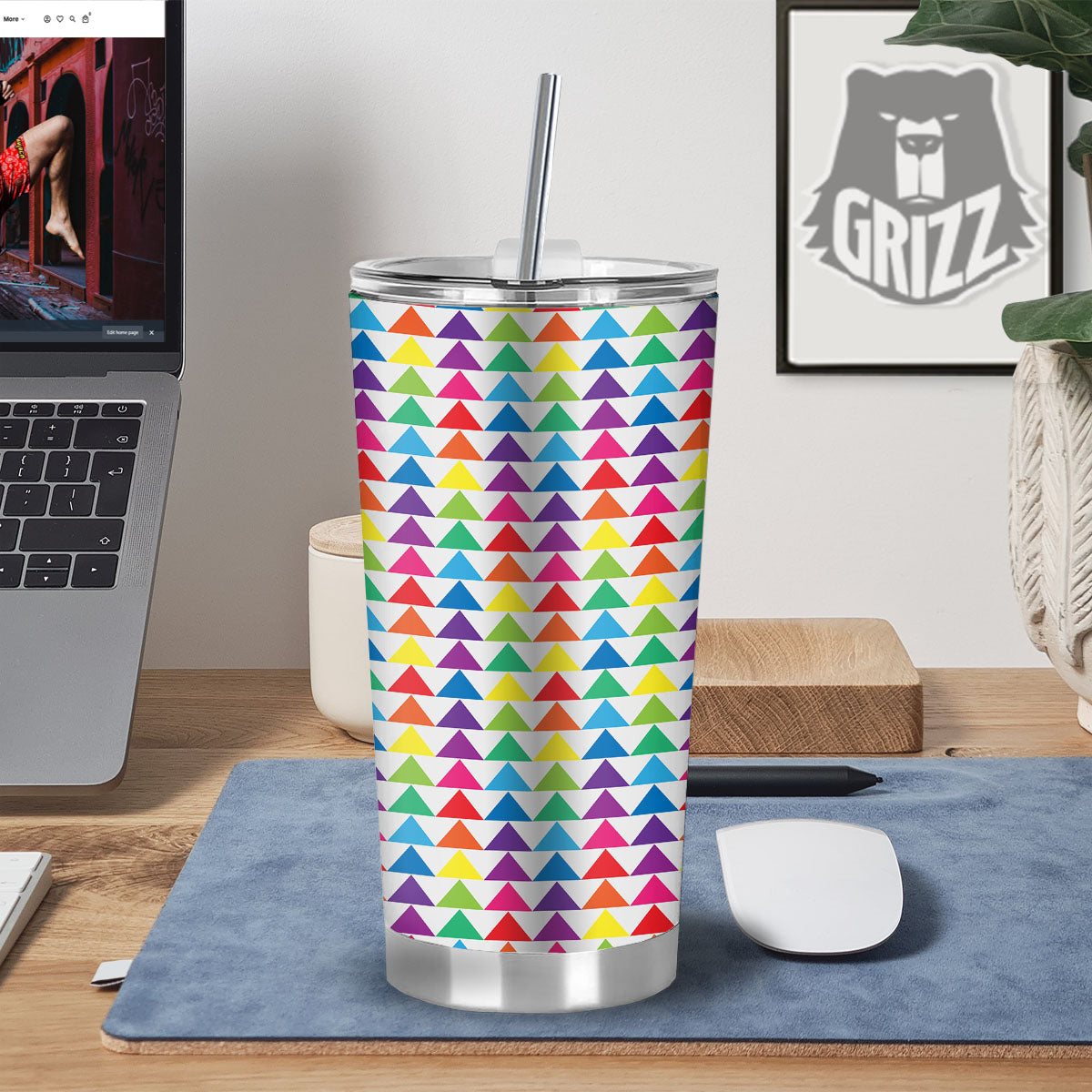 Triangles Rainbow Print Pattern Tumbler-grizzshop