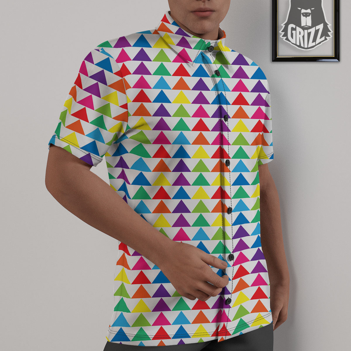 Triangles Rainbow Print Pattern Untucked Shirts-grizzshop