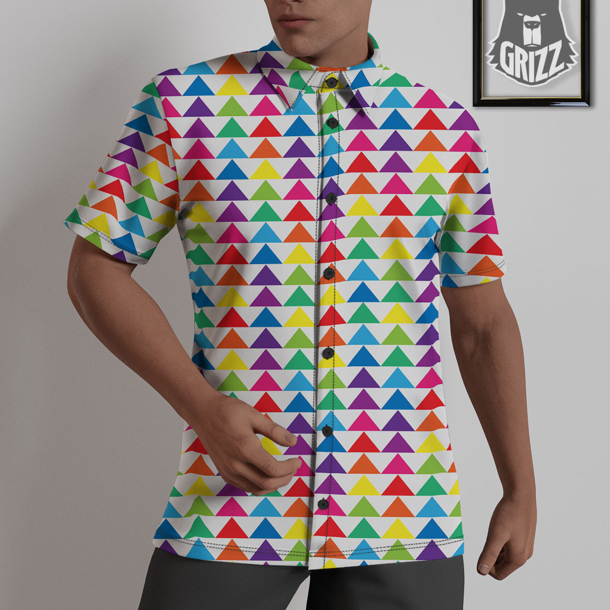 Triangles Rainbow Print Pattern Untucked Shirts-grizzshop