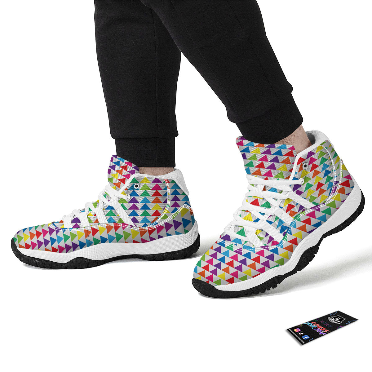 Triangles Rainbow Print Pattern White Bball Shoes-grizzshop
