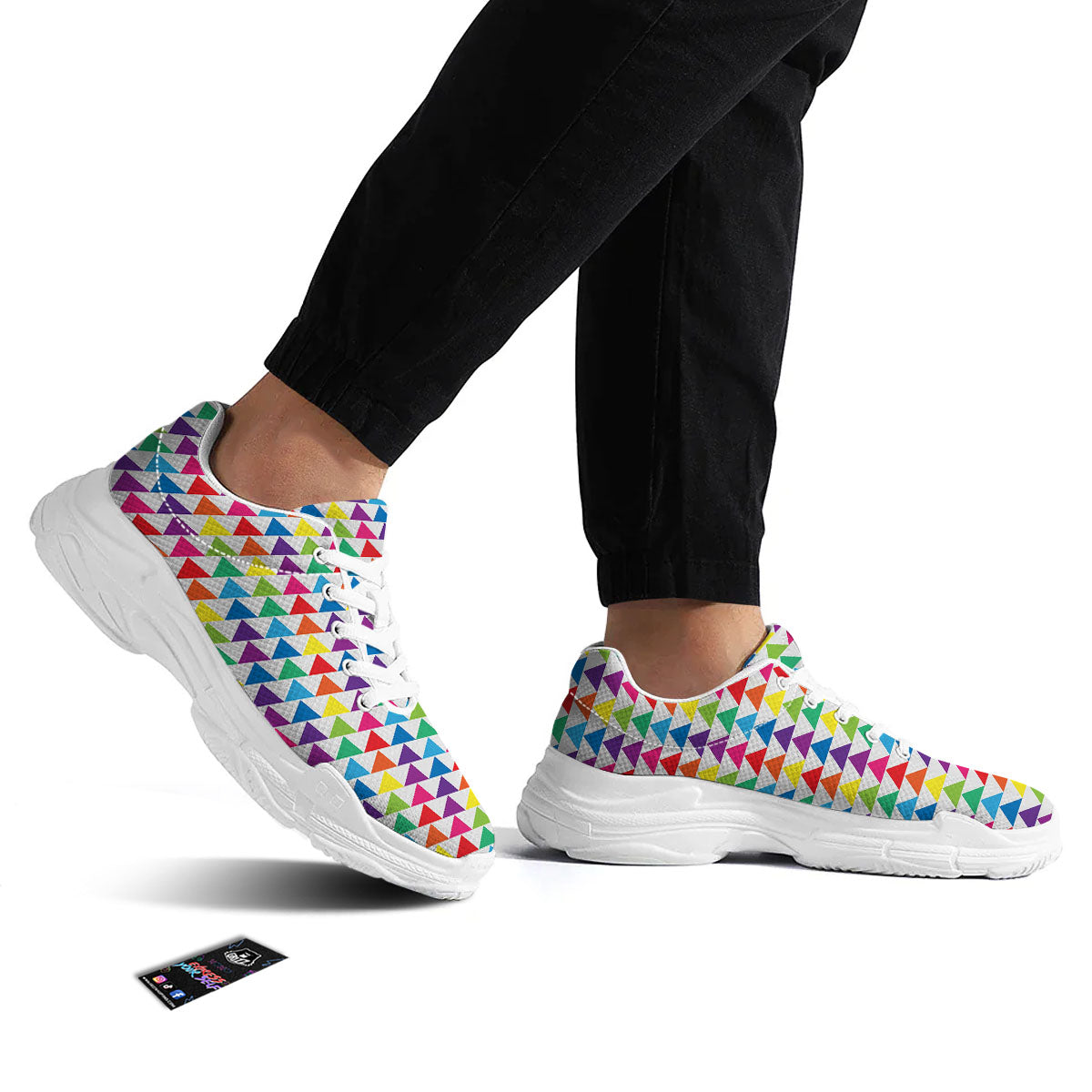 Triangles Rainbow Print Pattern White Chunky Shoes-grizzshop