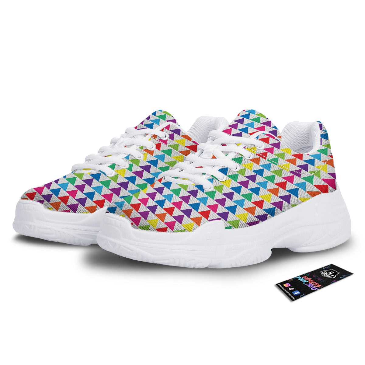 Triangles Rainbow Print Pattern White Chunky Shoes-grizzshop