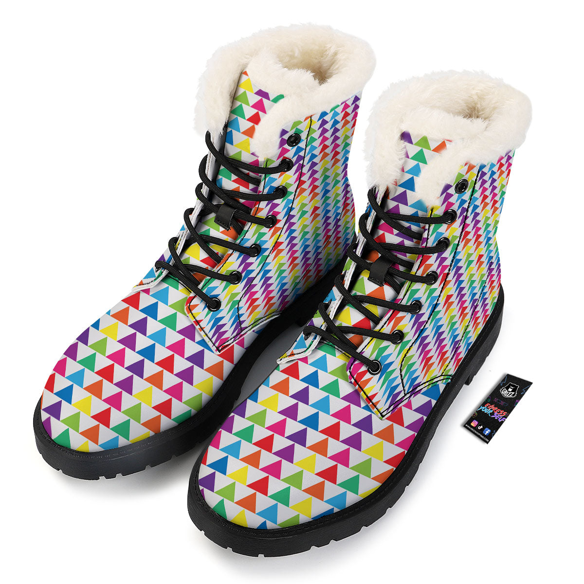Triangles Rainbow Print Pattern Winter Boots-grizzshop