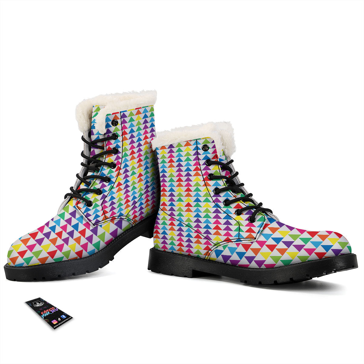 Triangles Rainbow Print Pattern Winter Boots-grizzshop