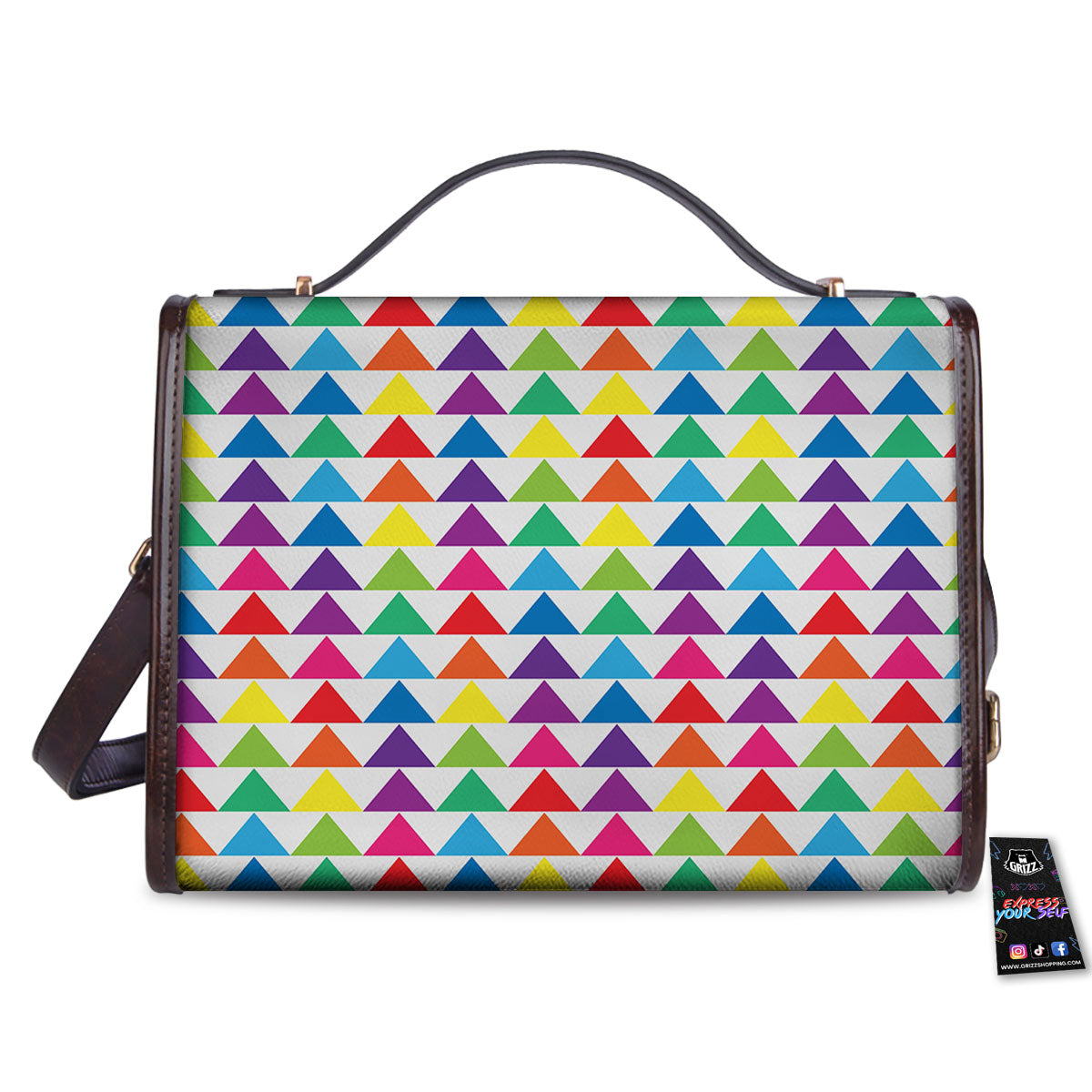 Triangles Rainbow Print Pattern Women's Satchel Bag-grizzshop
