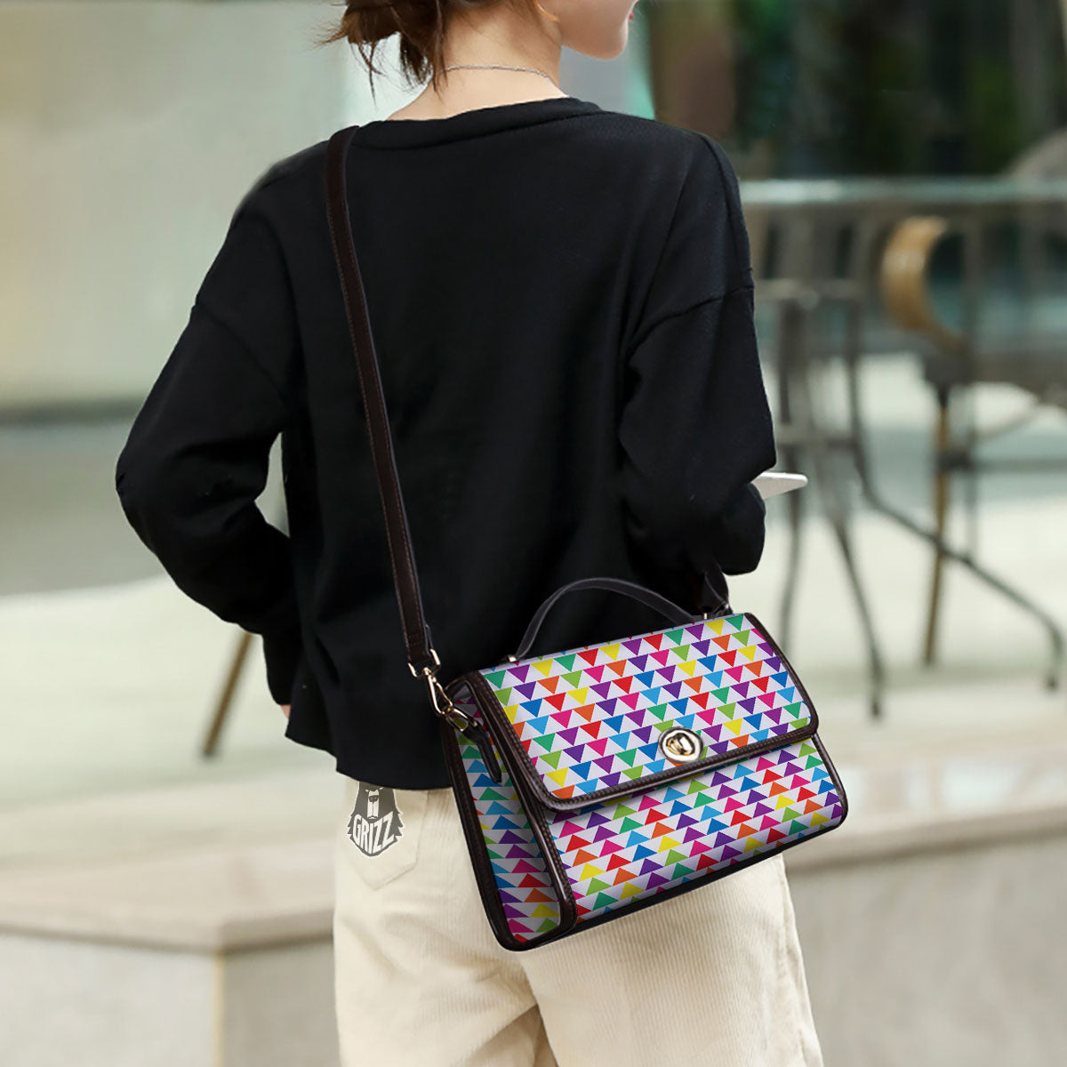 Triangles Rainbow Print Pattern Women's Satchel Bag-grizzshop