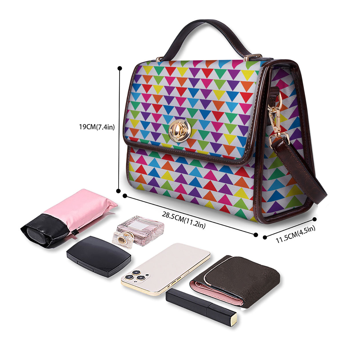 Triangles Rainbow Print Pattern Women's Satchel Bag-grizzshop