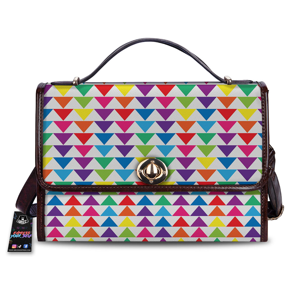 Triangles Rainbow Print Pattern Women's Satchel Bag-grizzshop