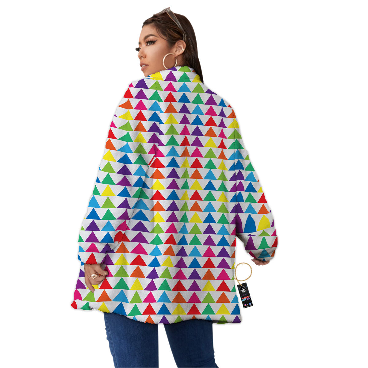 Triangles Rainbow Print Pattern Women's Sherpa Jacket-grizzshop