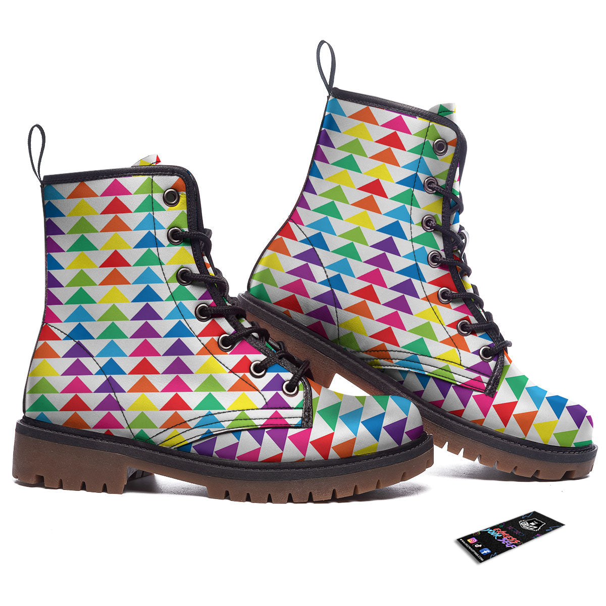 Triangles Rainbow Print Pattern Work Boots-grizzshop