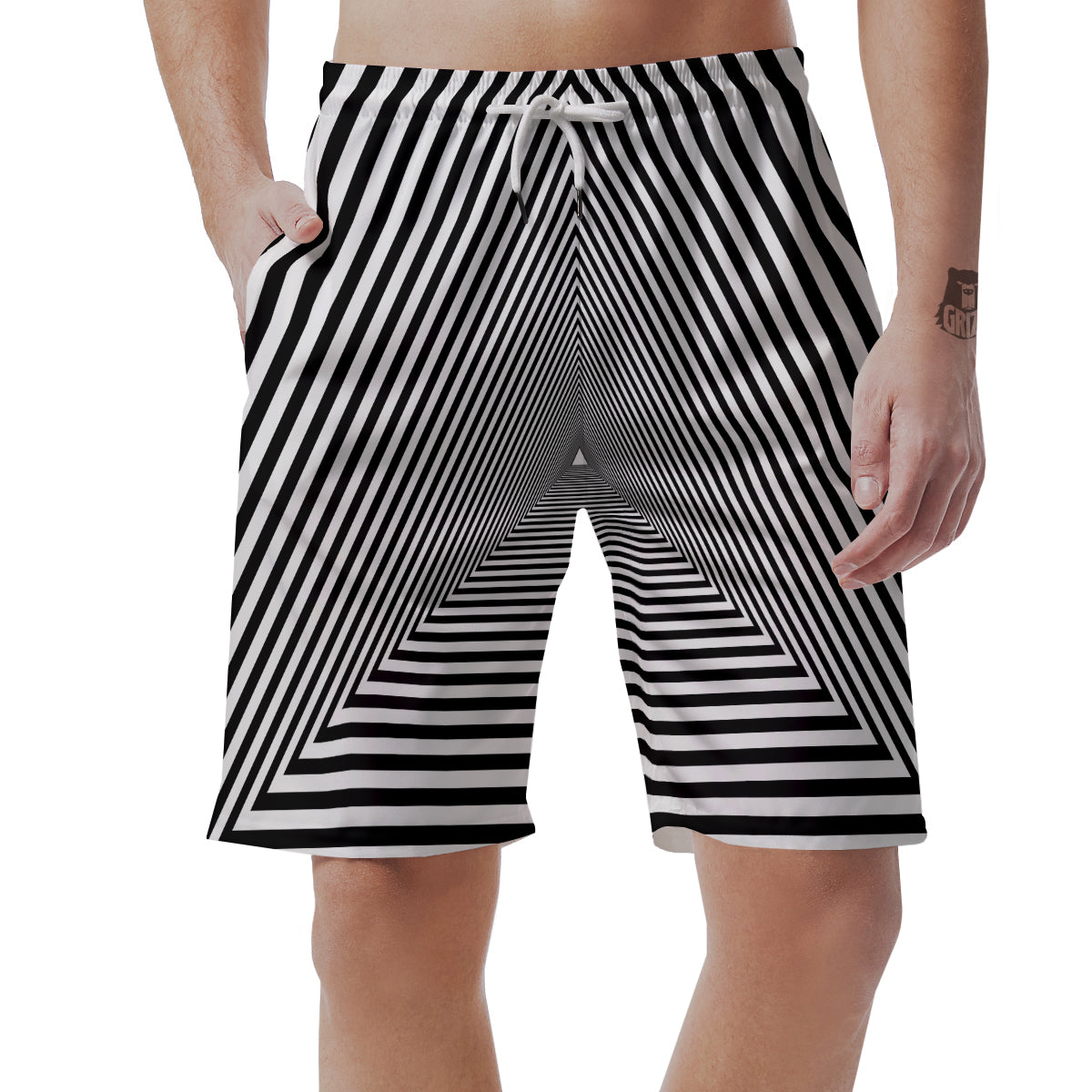 TriangularTunnel Black And White Print Men's Shorts-grizzshop
