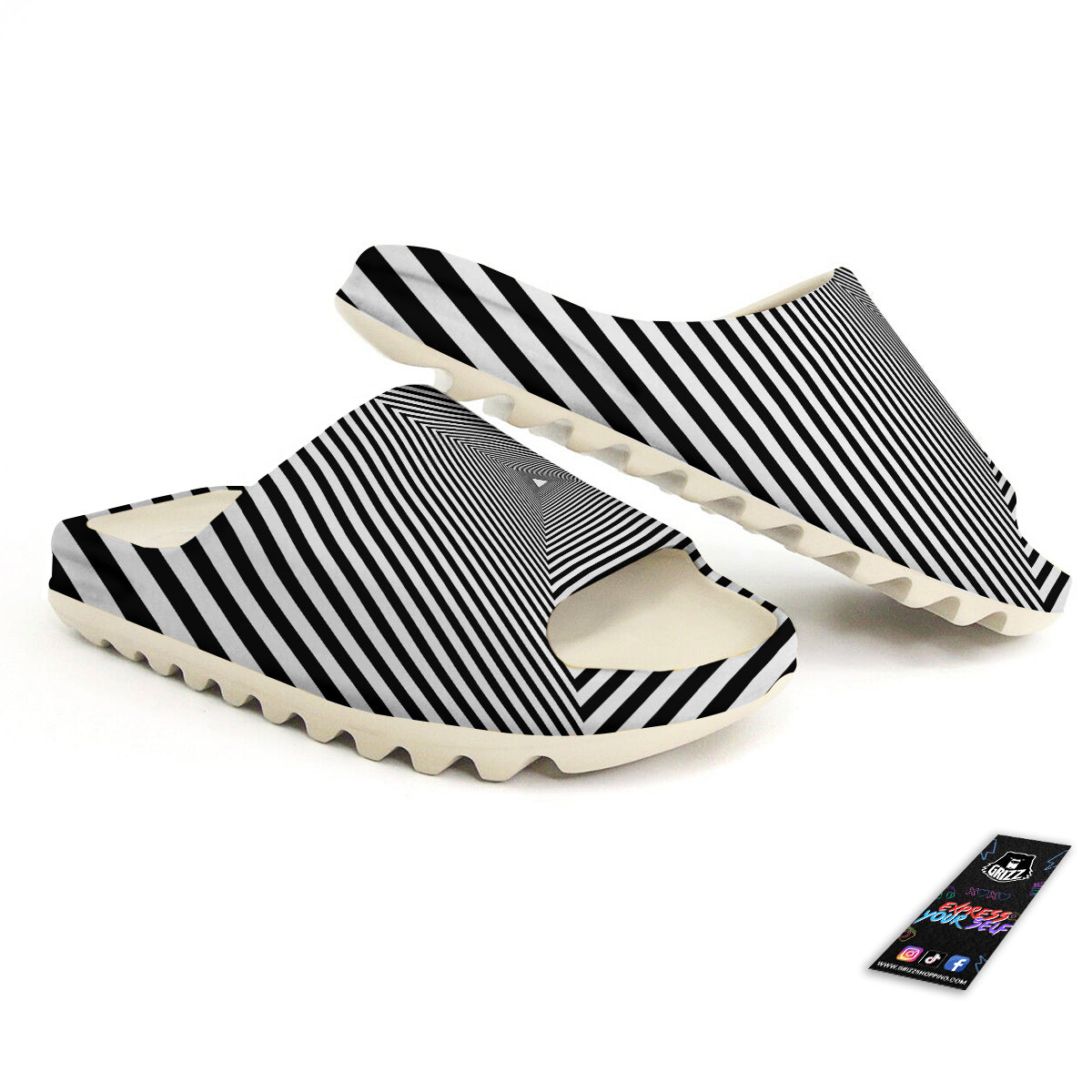 TriangularTunnel Black And White Print Sandals-grizzshop