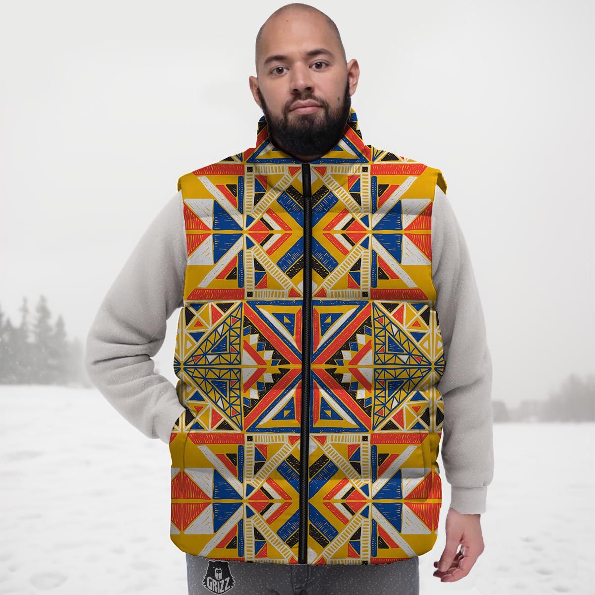 Tribal African Ethnic Sunset Print Pattern Down Vest
