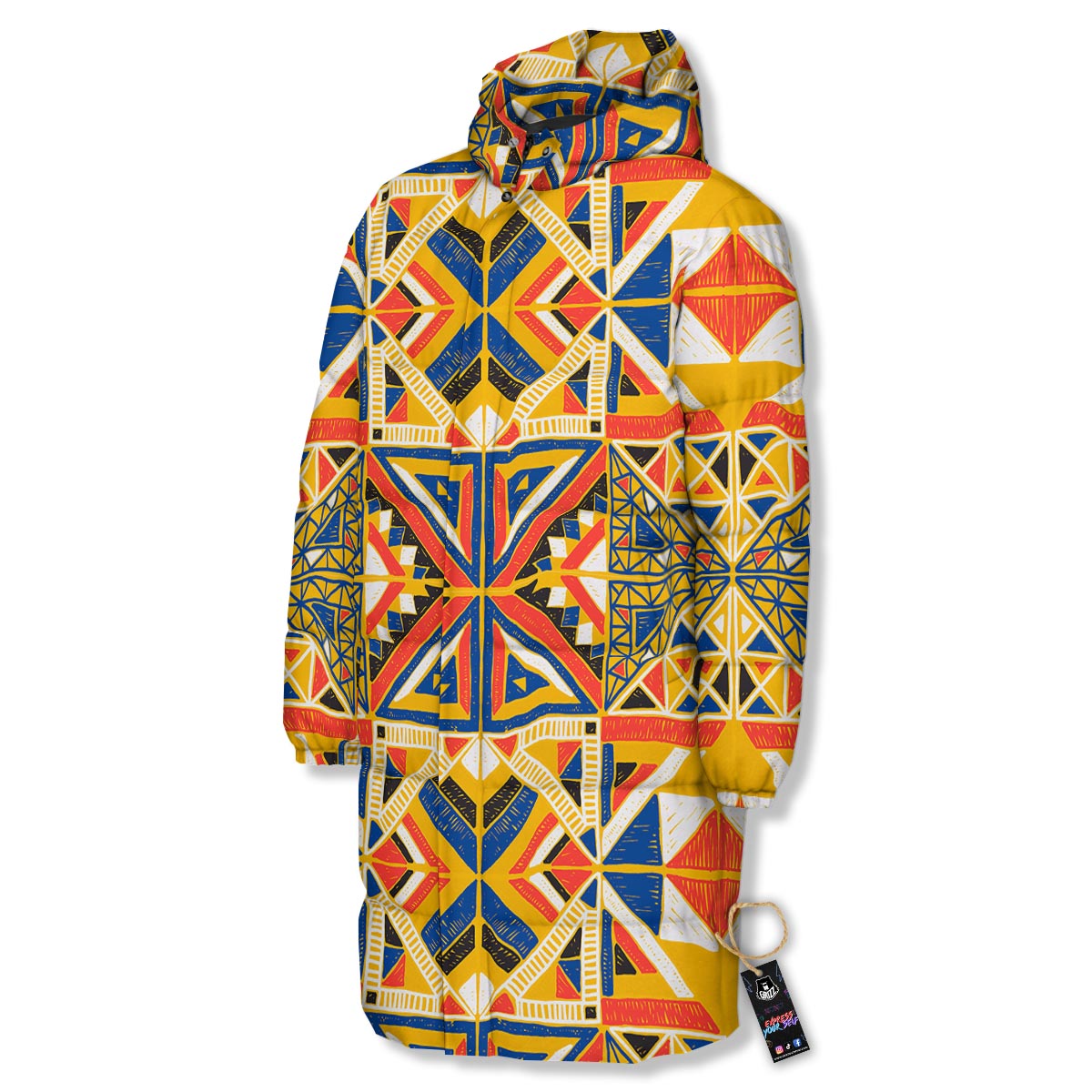 Tribal African Ethnic Sunset Print Pattern Long Down Jacket-grizzshop