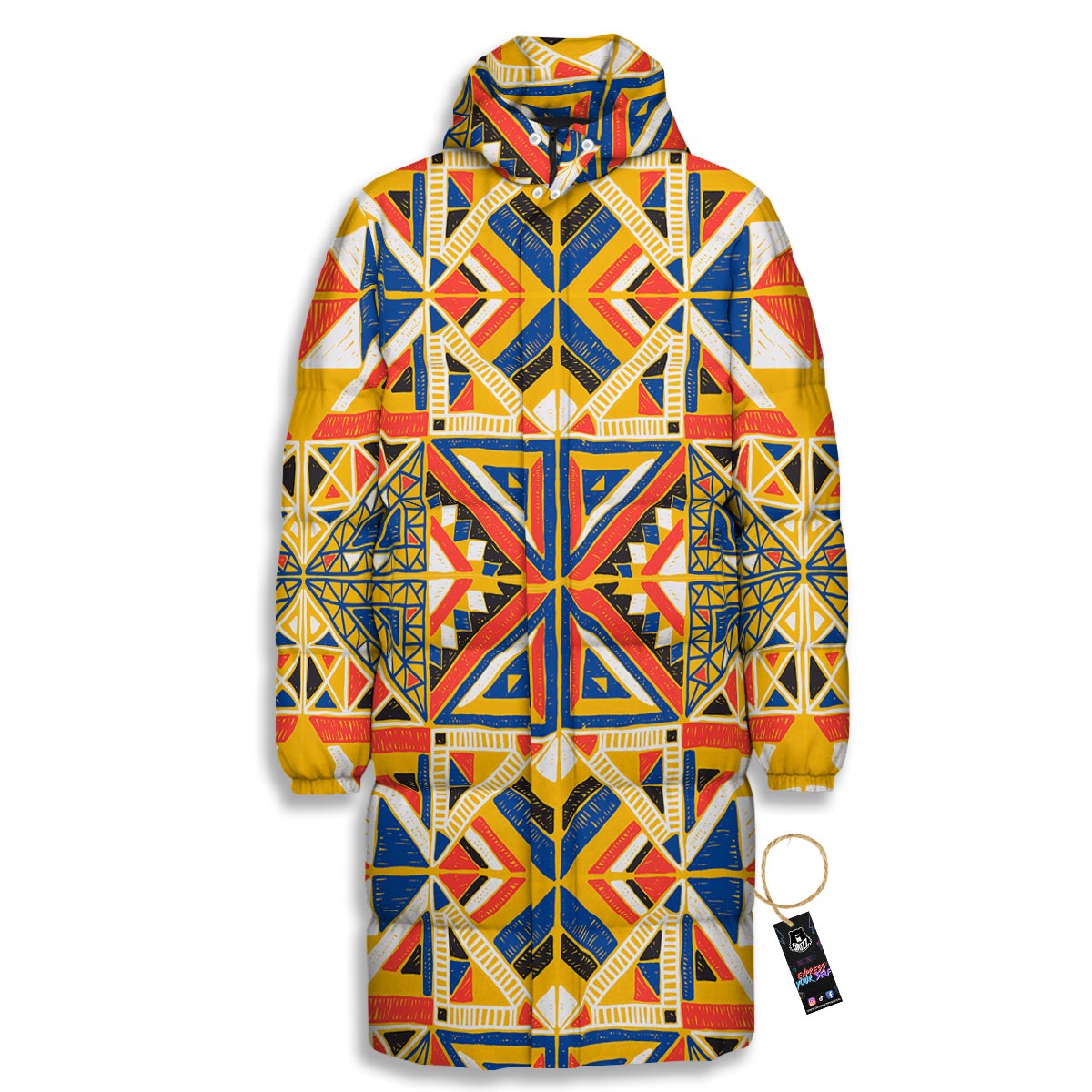 Tribal African Ethnic Sunset Print Pattern Long Down Jacket-grizzshop