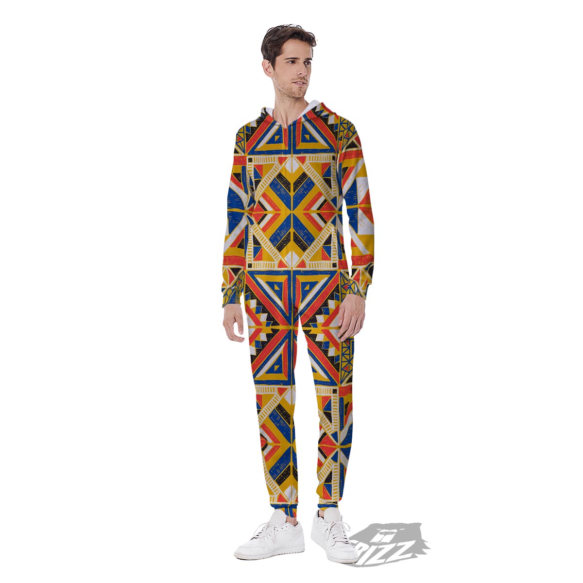 Tribal African Ethnic Sunset Print Pattern Men's Jumpsuit-grizzshop