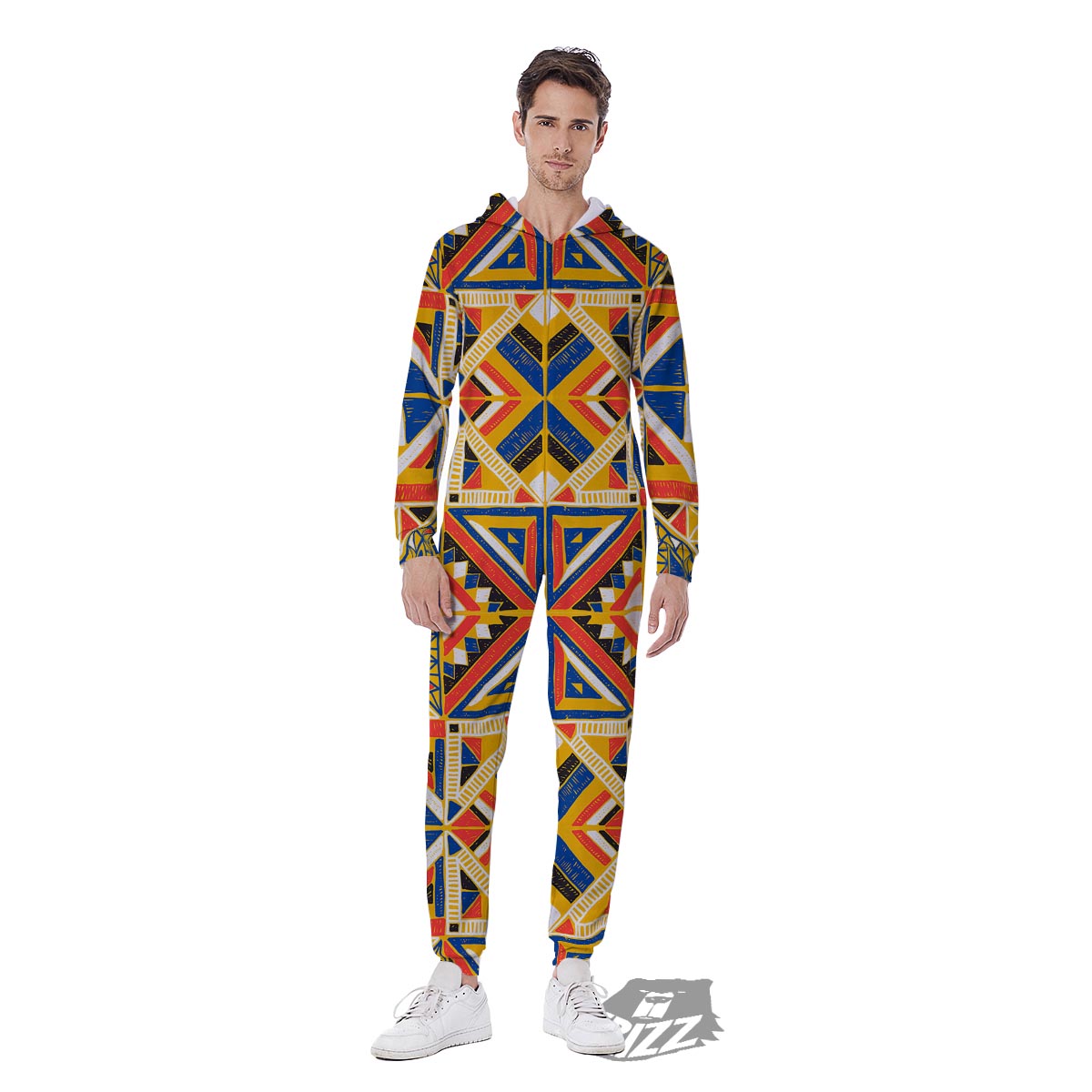 Tribal African Ethnic Sunset Print Pattern Men's Jumpsuit-grizzshop