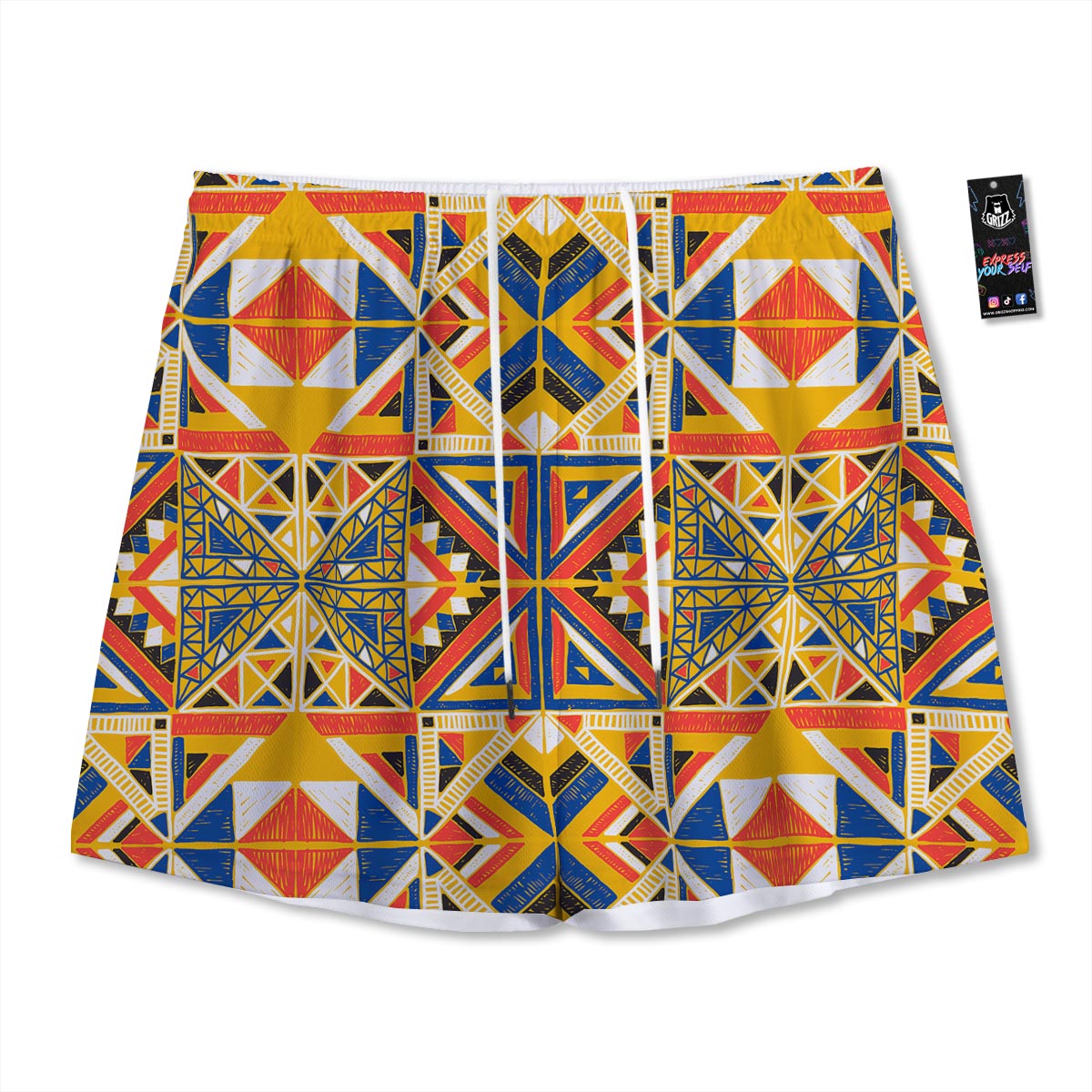 Tribal African Ethnic Sunset Print Pattern Mesh Shorts