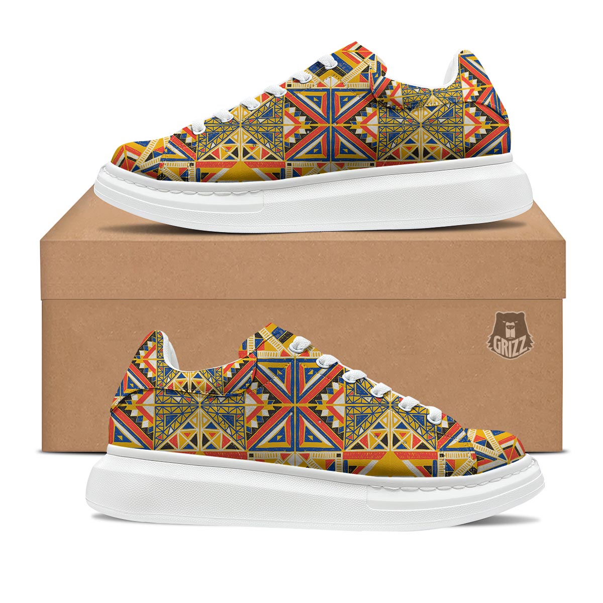 Tribal African Ethnic Sunset Print Pattern Platform Shoes-grizzshop