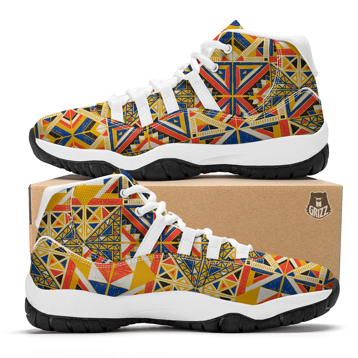 Tribal African Ethnic Sunset Print Pattern White Bball Shoes-grizzshop