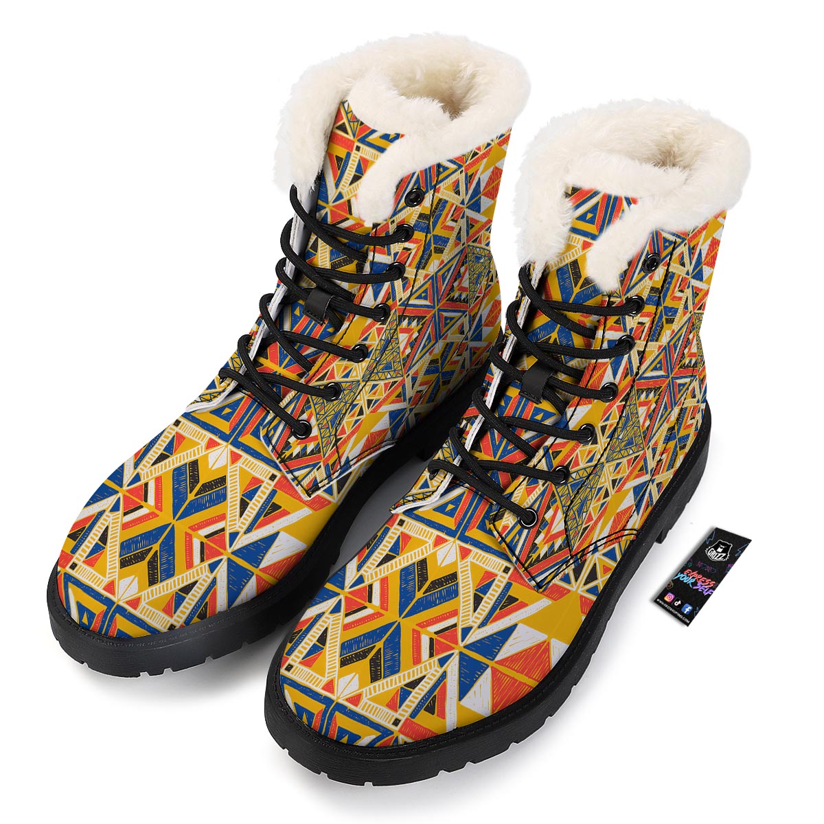 Tribal African Ethnic Sunset Print Pattern Winter Boots-grizzshop