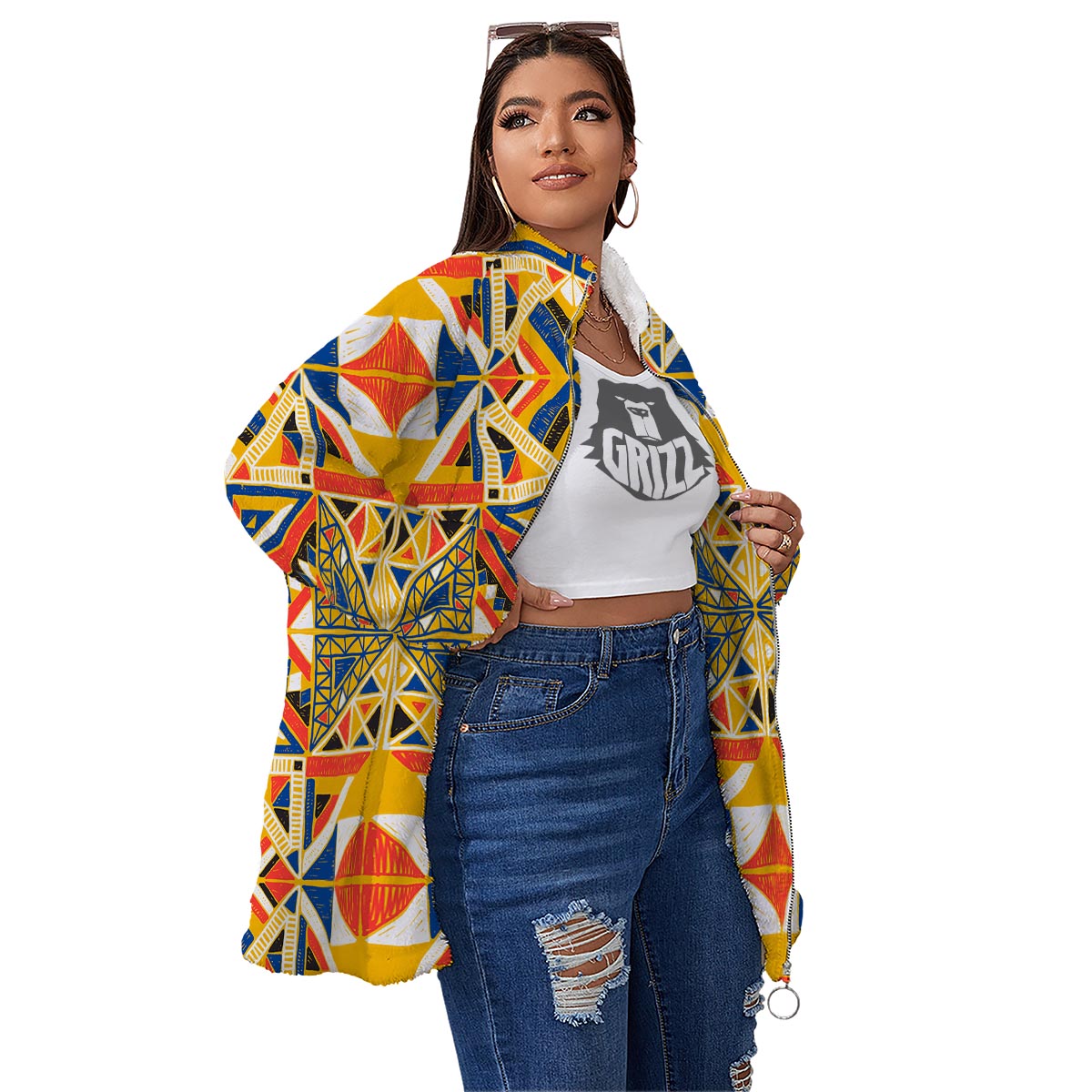 Tribal African Ethnic Sunset Print Pattern Women's Sherpa Jacket-grizzshop
