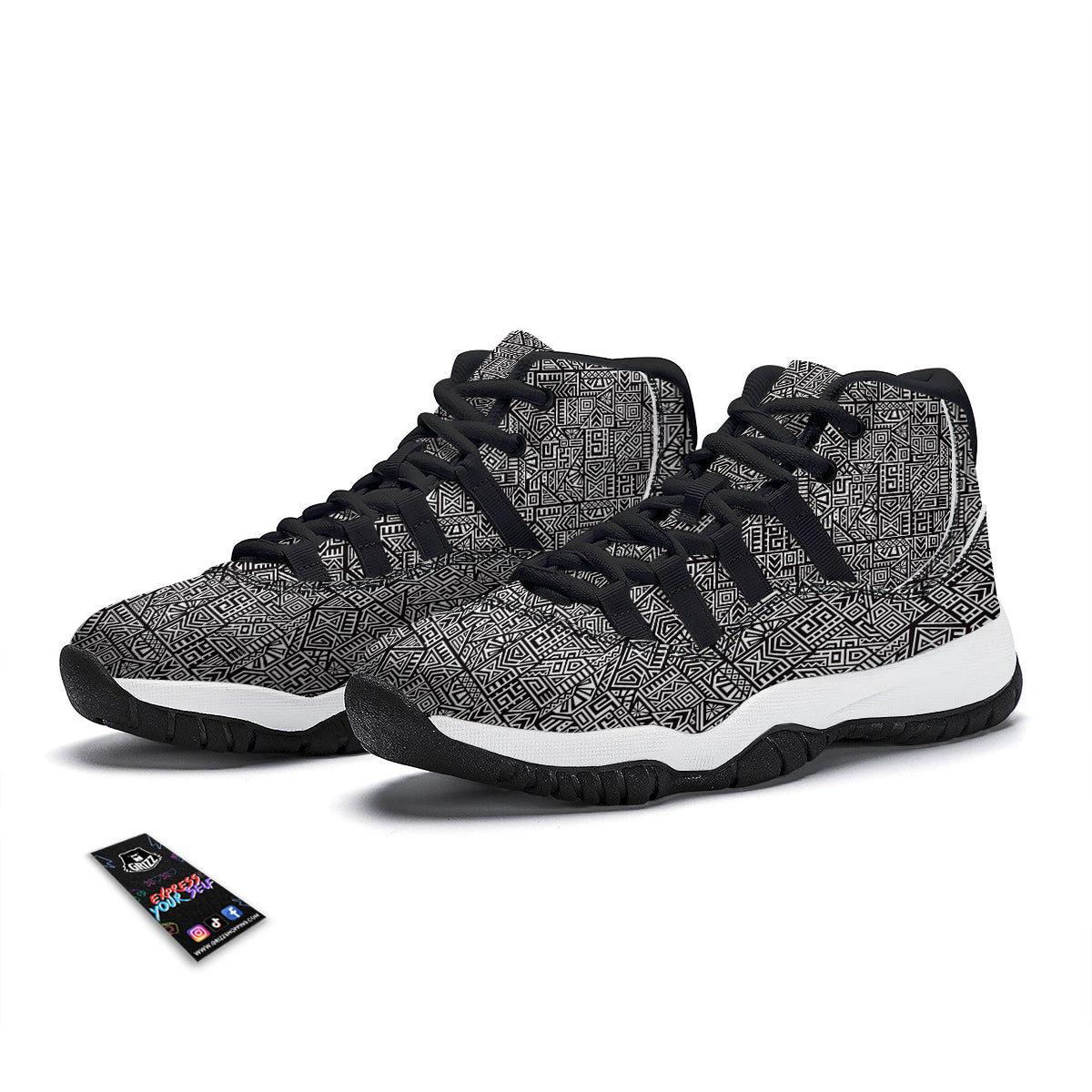 Tribal Ancient Aztec Print Pattern Black Bball Shoes-grizzshop
