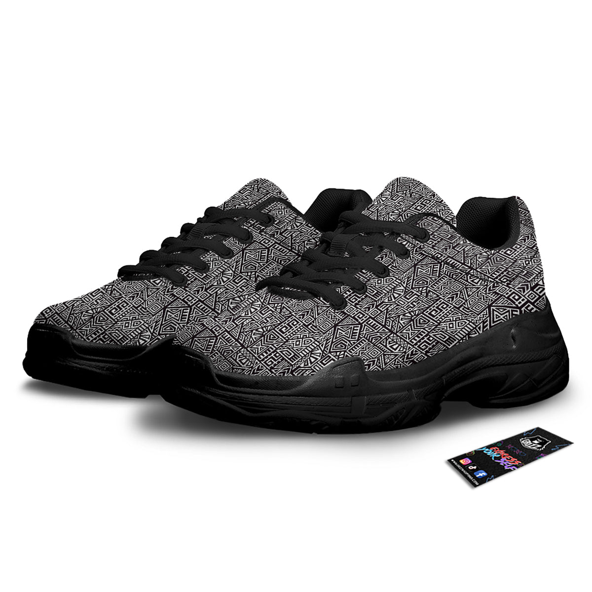 Tribal Ancient Aztec Print Pattern Black Chunky Shoes-grizzshop