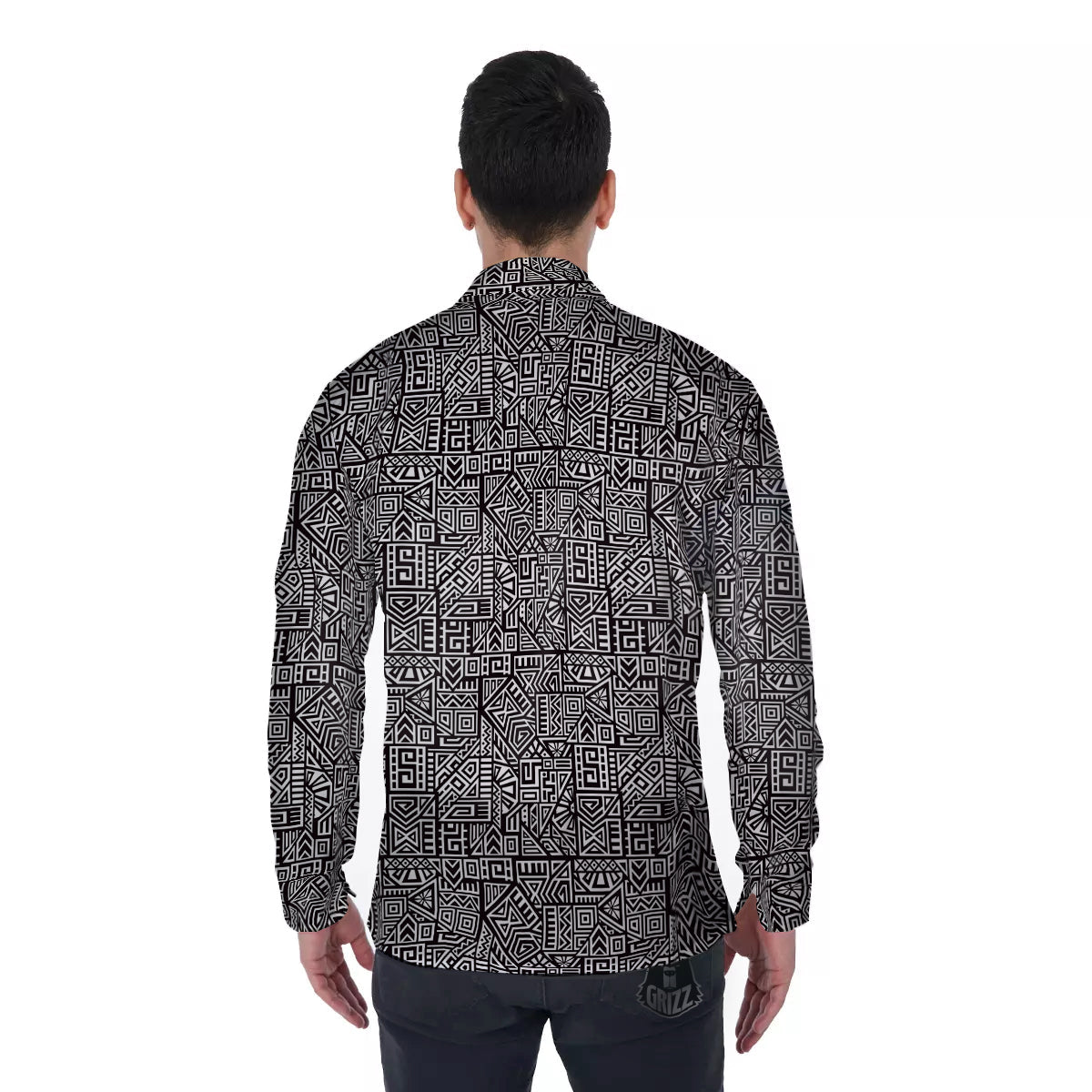 Tribal Ancient Aztec Print Pattern Men's Long Sleeve Shirts-grizzshop