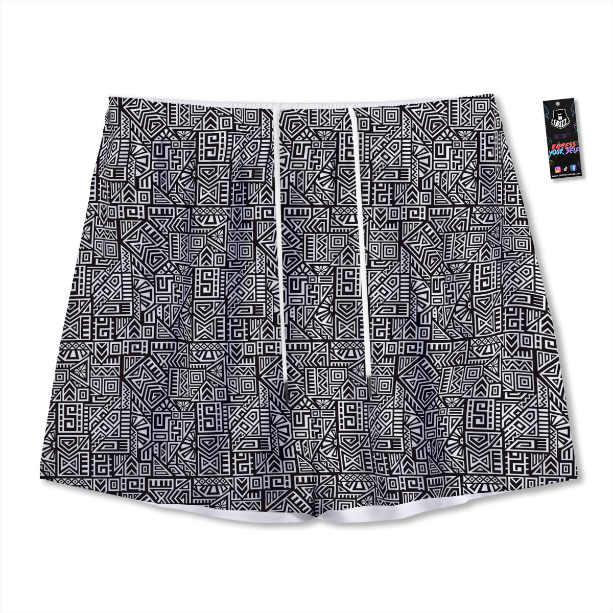 Thai Art Red And Gold Print Pattern Mesh Shorts