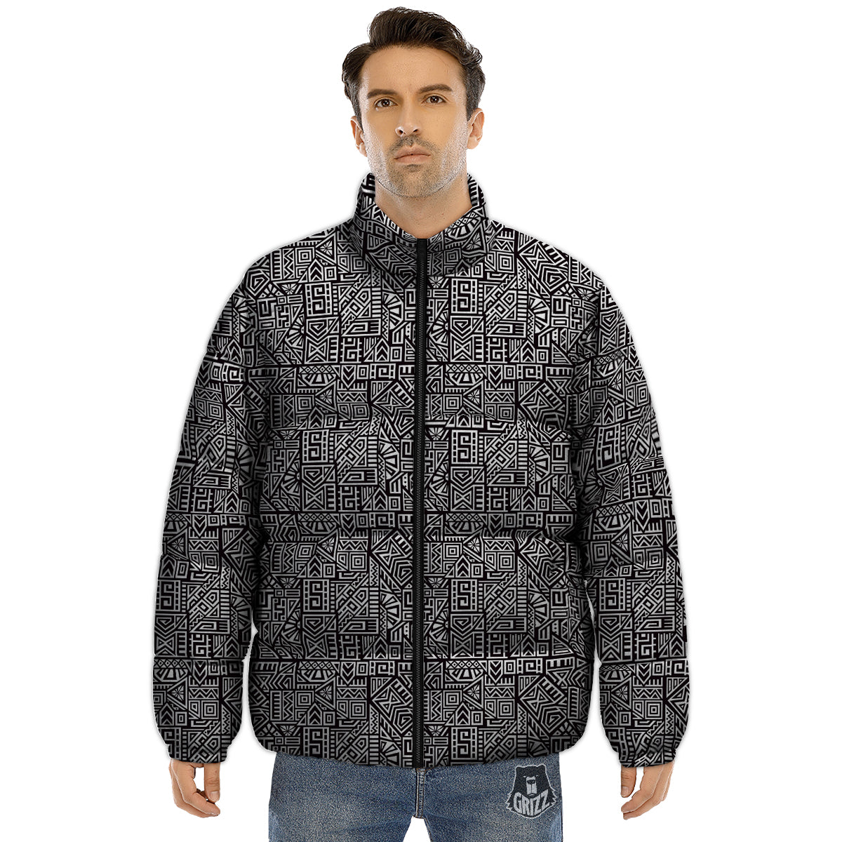 Tribal Ancient Aztec Print Pattern Puffer Jacket-grizzshop