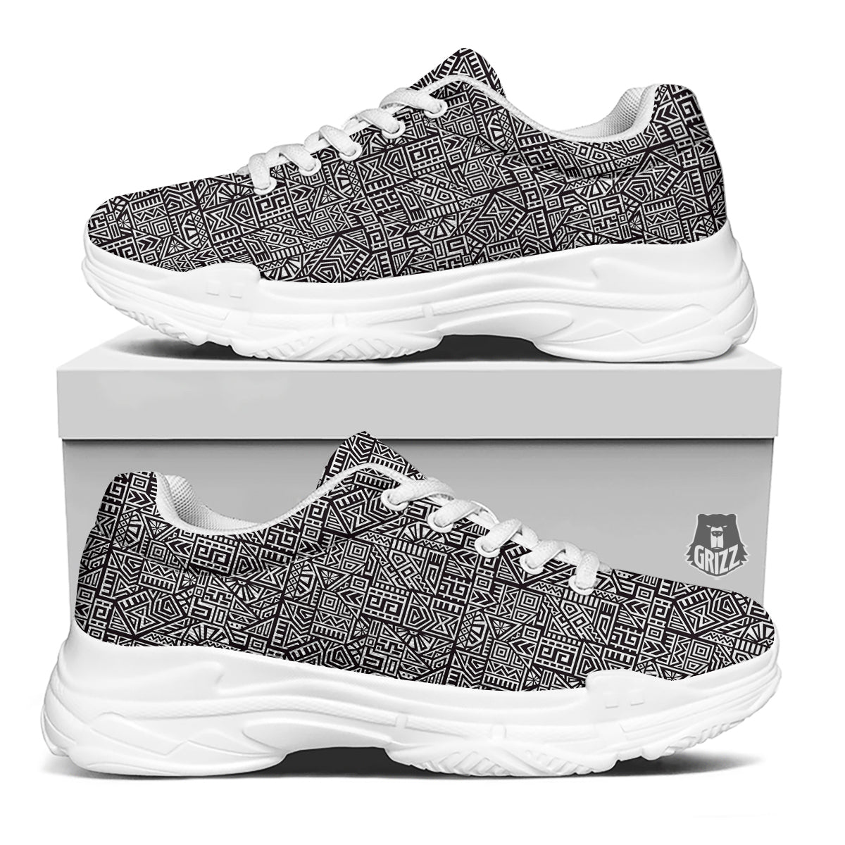 Tribal Ancient Aztec Print Pattern White Chunky Shoes-grizzshop