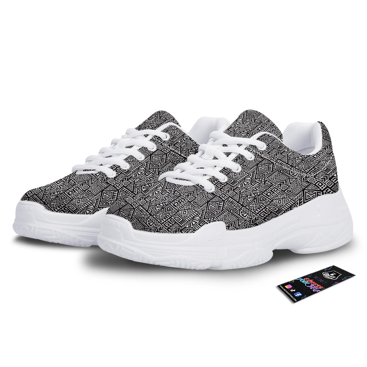 Tribal Ancient Aztec Print Pattern White Chunky Shoes-grizzshop