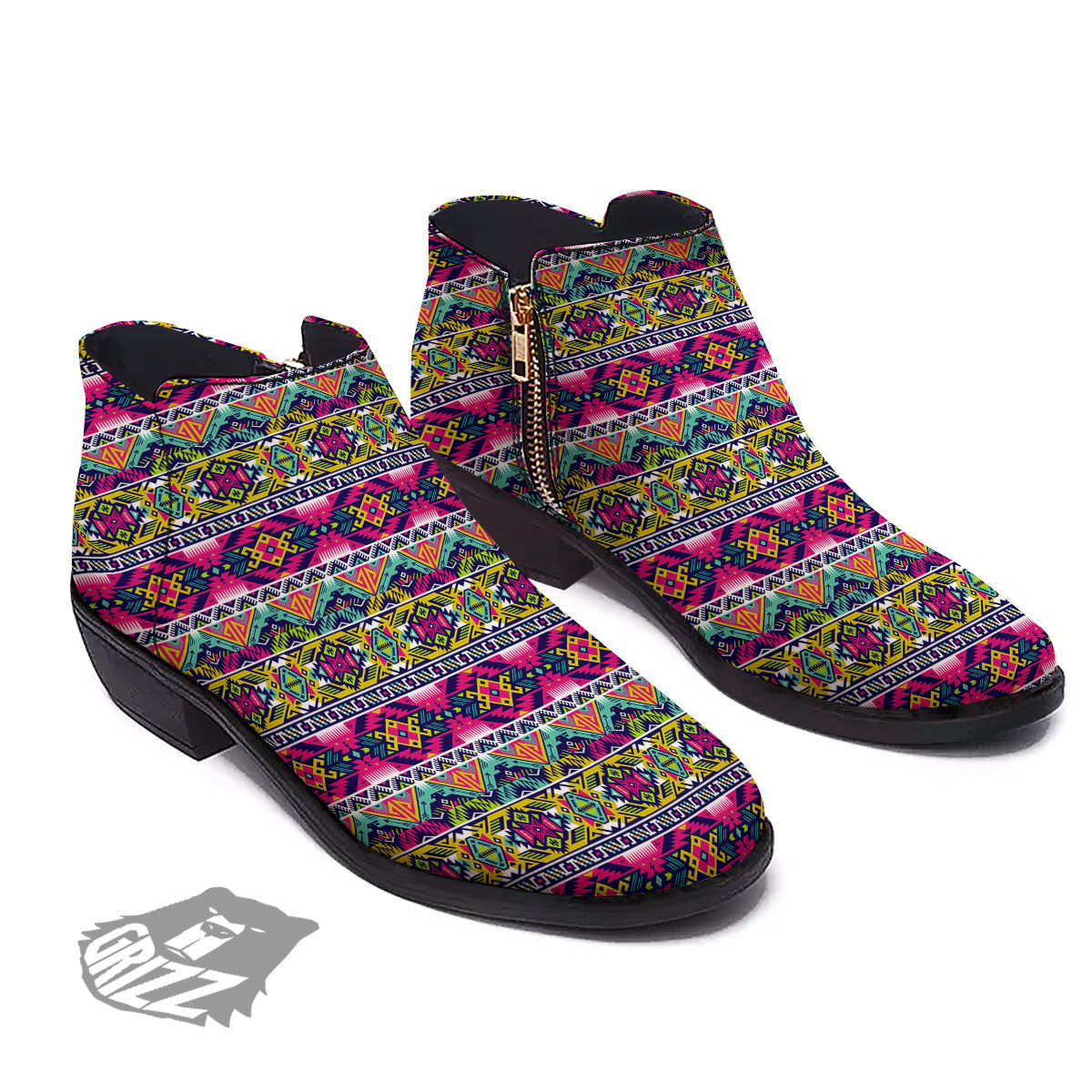 Tribal Aztec Colorful Print Pattern Ankle Boots-grizzshop