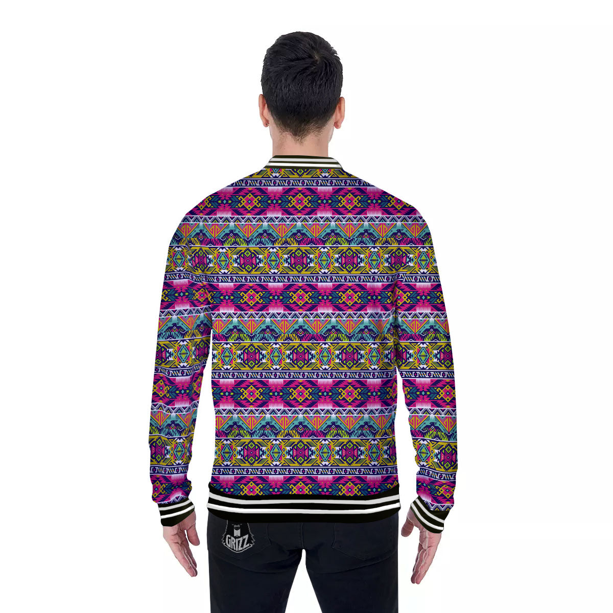 Tribal Aztec Colorful Print Pattern Baseball Jacket-grizzshop