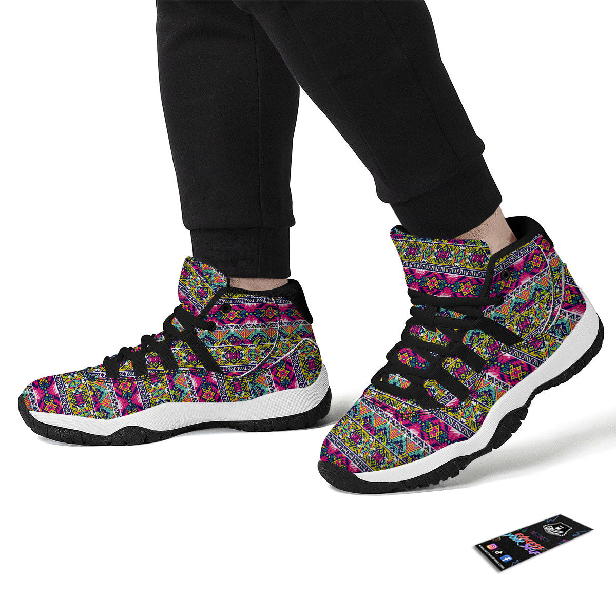 Tribal Aztec Colorful Print Pattern Black Bball Shoes-grizzshop