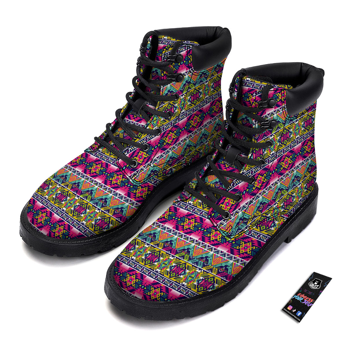 Tribal Aztec Colorful Print Pattern Boots-grizzshop