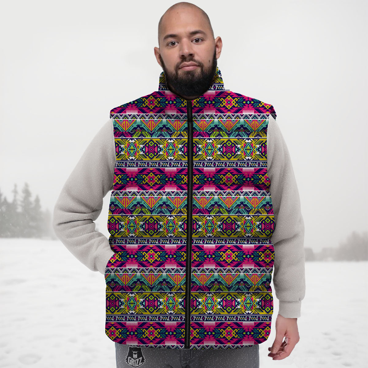 Tribal Aztec Colorful Print Pattern Down Vest