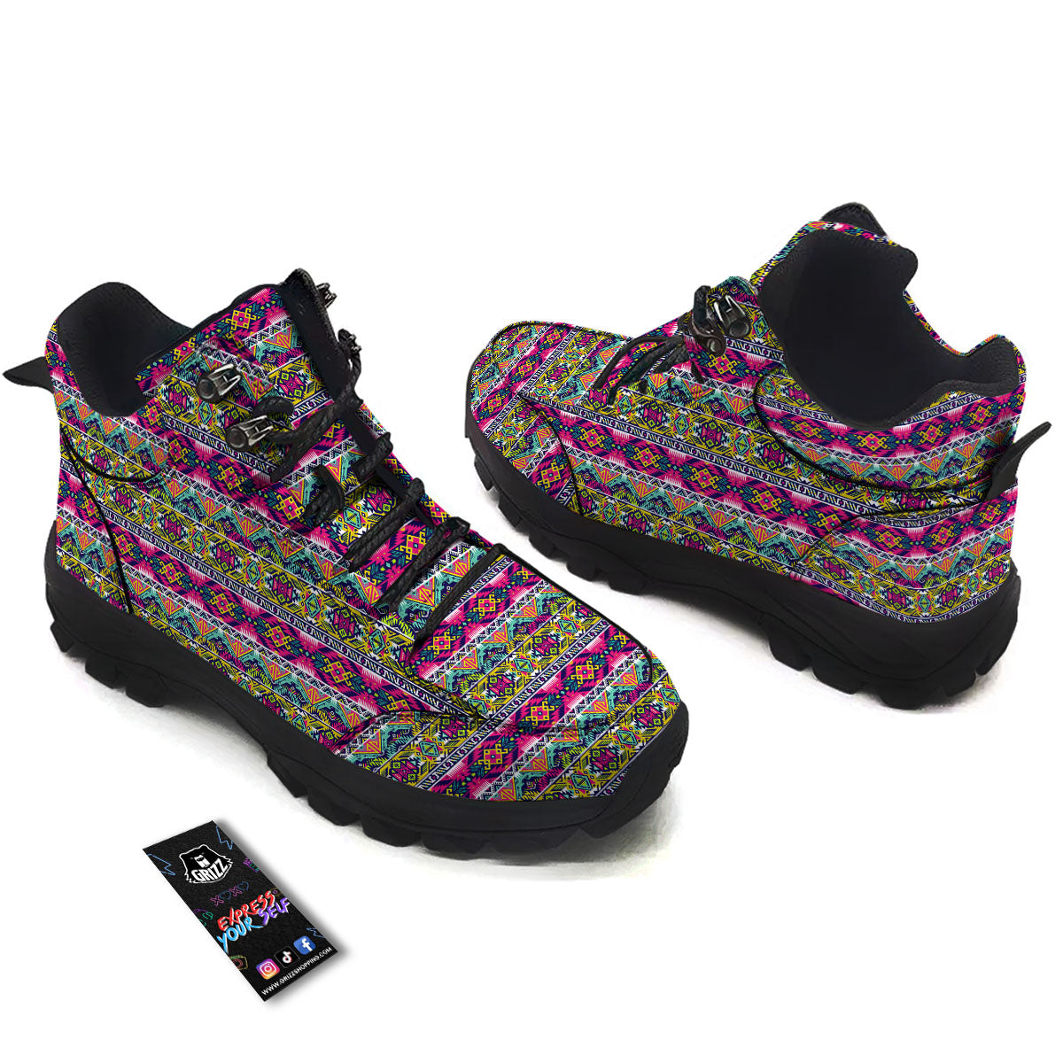 Tribal Aztec Colorful Print Pattern Hiking Shoes-grizzshop