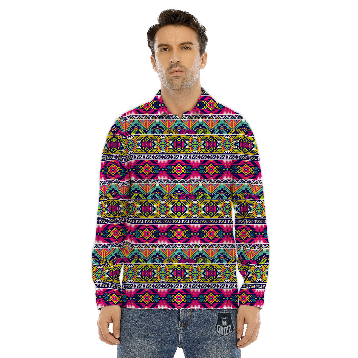 Tribal Aztec Colorful Print Pattern Men's Dress Shirts-grizzshop