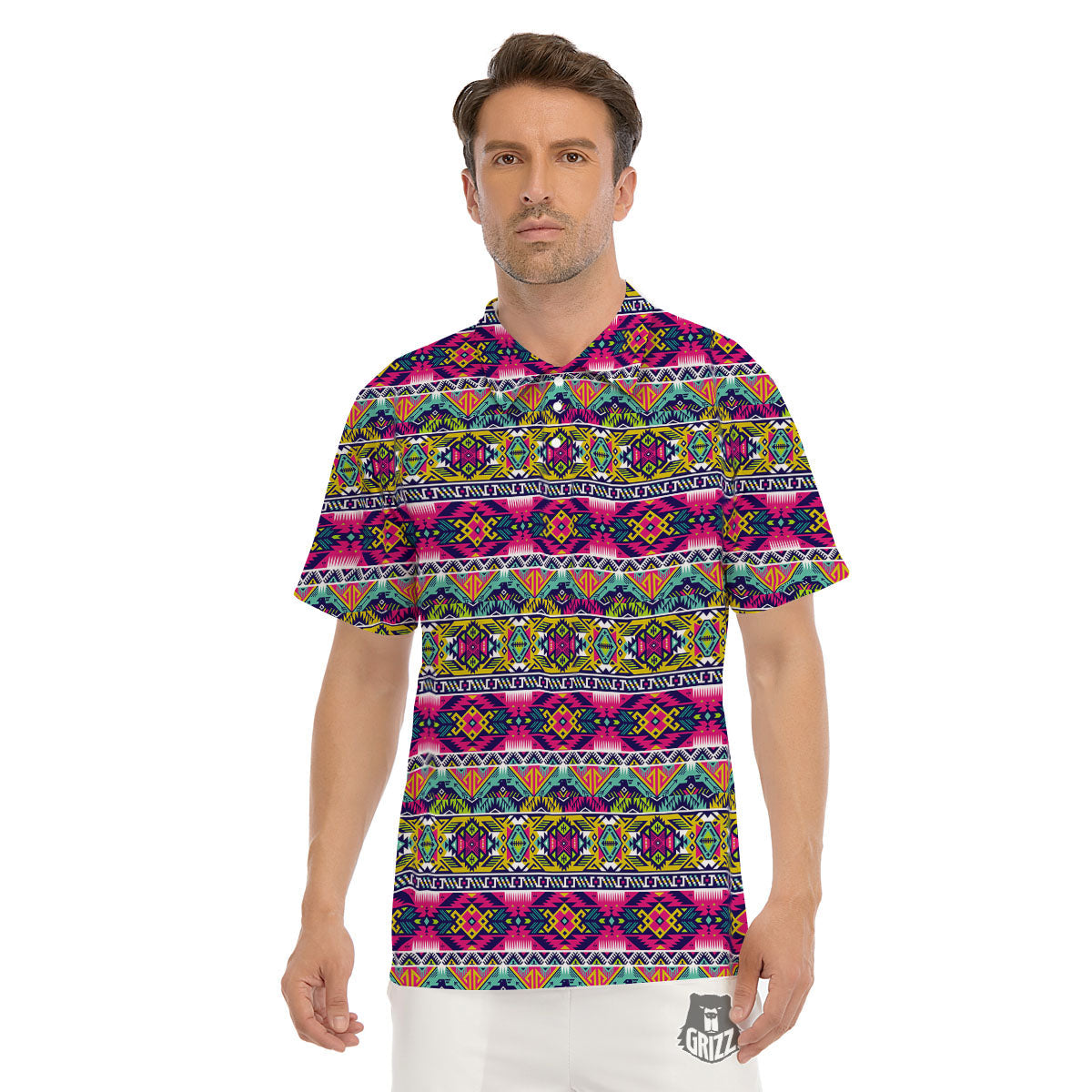 Tribal Aztec Colorful Print Pattern Men's Golf Shirts-grizzshop
