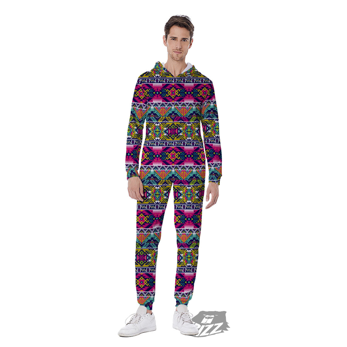 Tribal Aztec Colorful Print Pattern Men's Jumpsuit-grizzshop