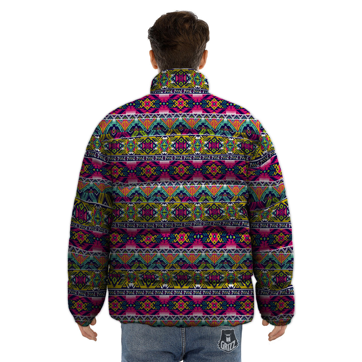 Tribal Aztec Colorful Print Pattern Puffer Jacket-grizzshop