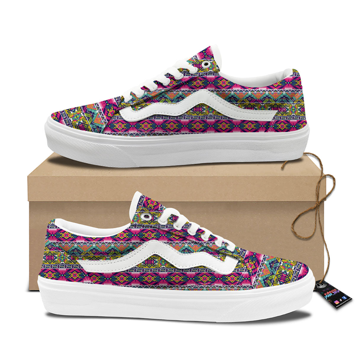 Tribal Aztec Colorful Print Pattern Skate Shoes-grizzshop