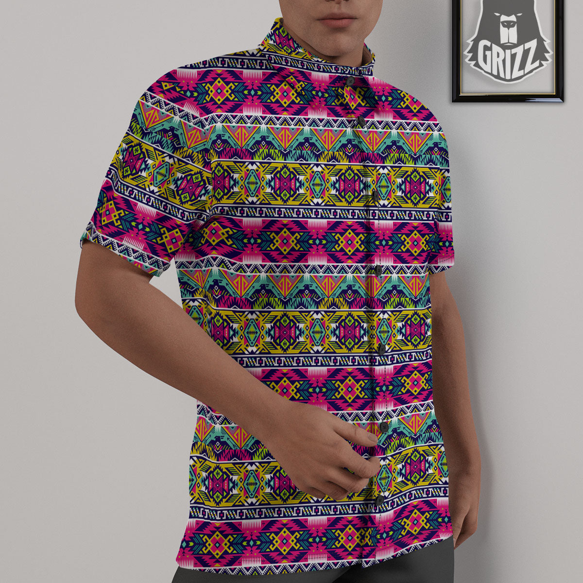 Tribal Aztec Colorful Print Pattern Untucked Shirts-grizzshop